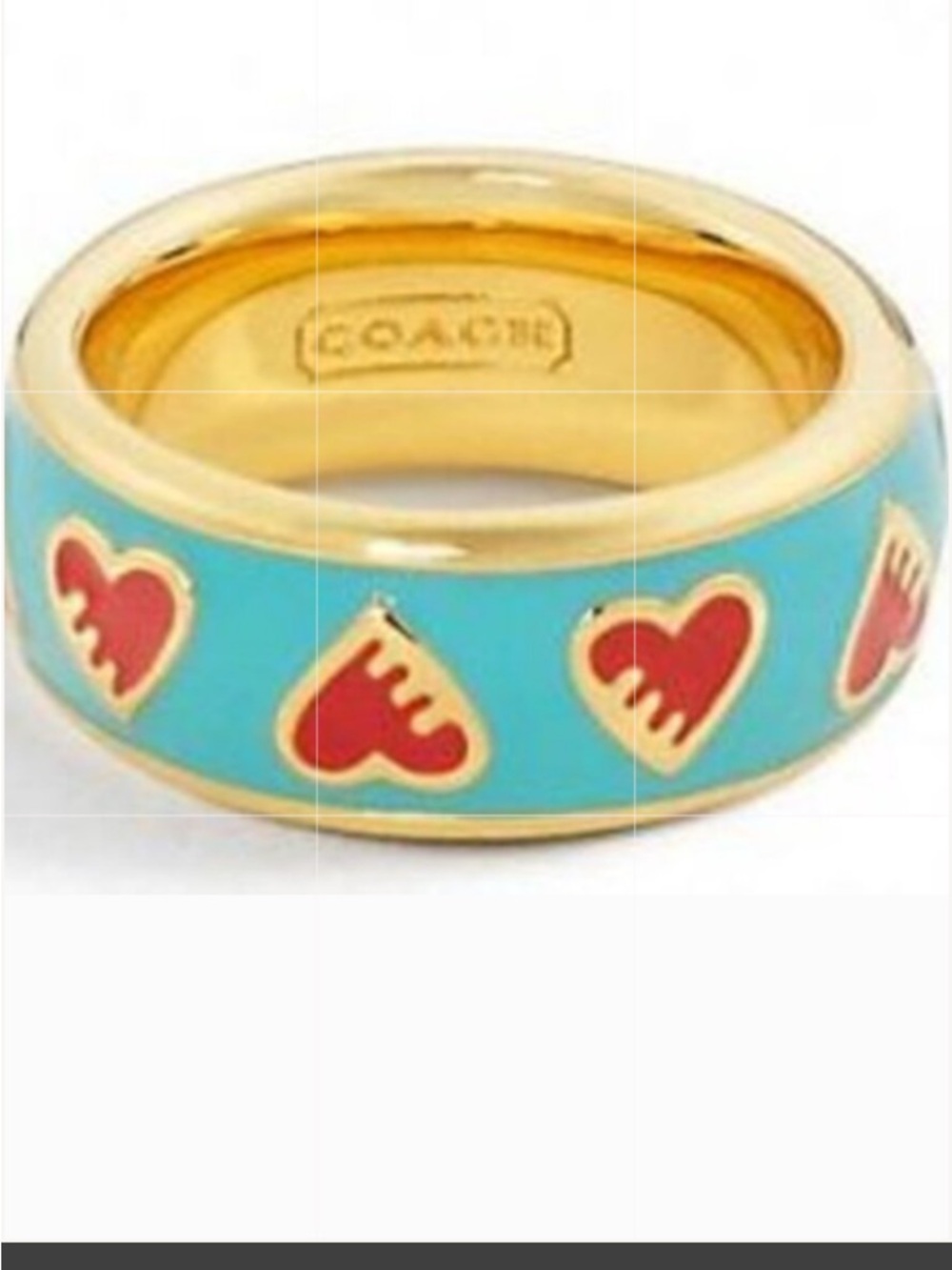 Coach Poppy Ring Gold Tone Enamel Turquoise and Red LIKE NEW - Picture 15 of 16